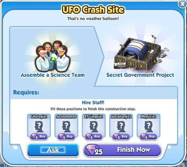 SimCity Social, UFO Crash Site
