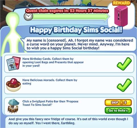 The Sims Social, Happy Birthday Sims Social! 