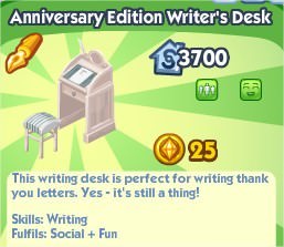 The Sims Social, Anniversary Edition Writter