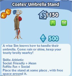The Sims Social, Coate's Umbrella Stand