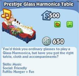 The Sims Social, Prestige Glass Harmonica Table