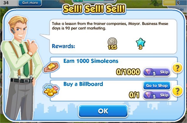 SimCity Social, Sell! Sell! Sell!