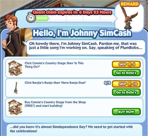 The Sims Social, Hello, I'm Johnny SimCash 1