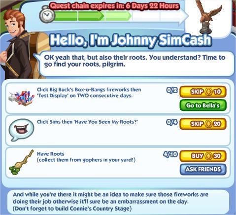The Sims Social, Hello, I'm Johnny SimCash 3