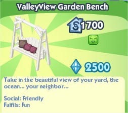 The Sims Social, ValleyView Garden Bench