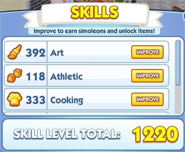 The Sims Social, Skills