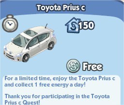 The Sims Social, Toyota Prius c