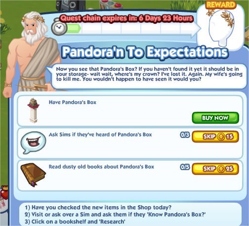 The Sims Social, Pandora'n To Expectations 1