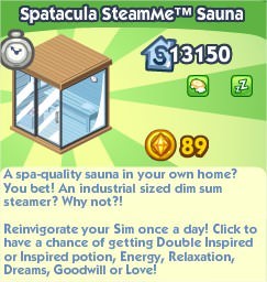 The Sims Social, Spatacula SteamMe™ Sauna