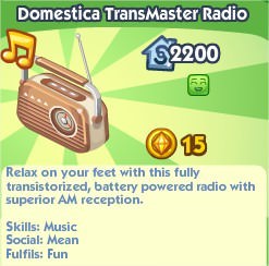 The Sims Social, Domestica TransMaster Radio