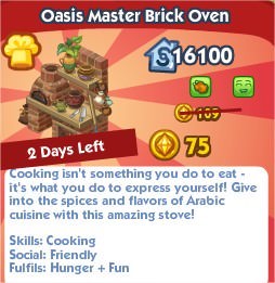 The Sims Social, Oasis Master Brick Oven