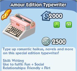 The Sims Social, Amour Edition Typewriter