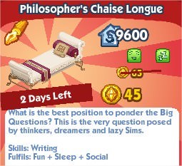 The Sims Social, Philosopher's Chaise Lounge