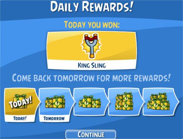 Angry Birds on Facebook, Daily Rewards