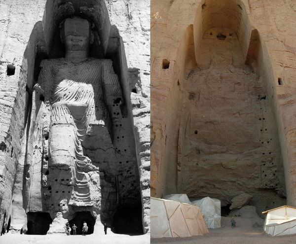 Taller Buddha of Bamiyan before and after destruction