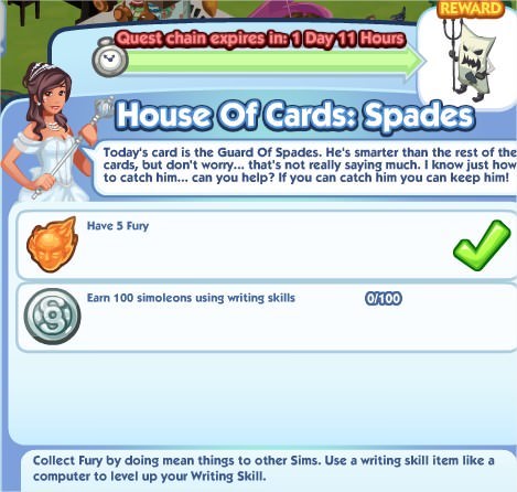 The Sims Social, House Of Cards: Spades