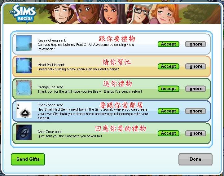 The Sims Social, gift system