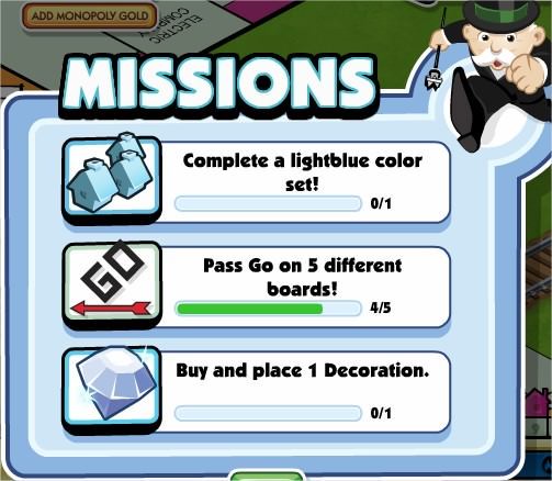 Monopoly Millionaires, Missions