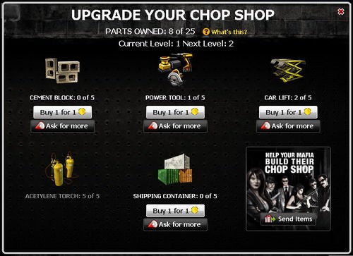 Mafia Wars
 - Chop Shop