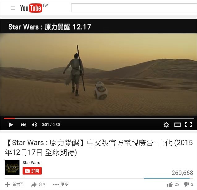 Movie, Star Wars: The Force Awakens(美國, 2015) / STAR WARS：原力覺醒(台灣) / 星球大战：原力觉醒(中國) / 星球大戰：原力覺醒(香港), 電影預告